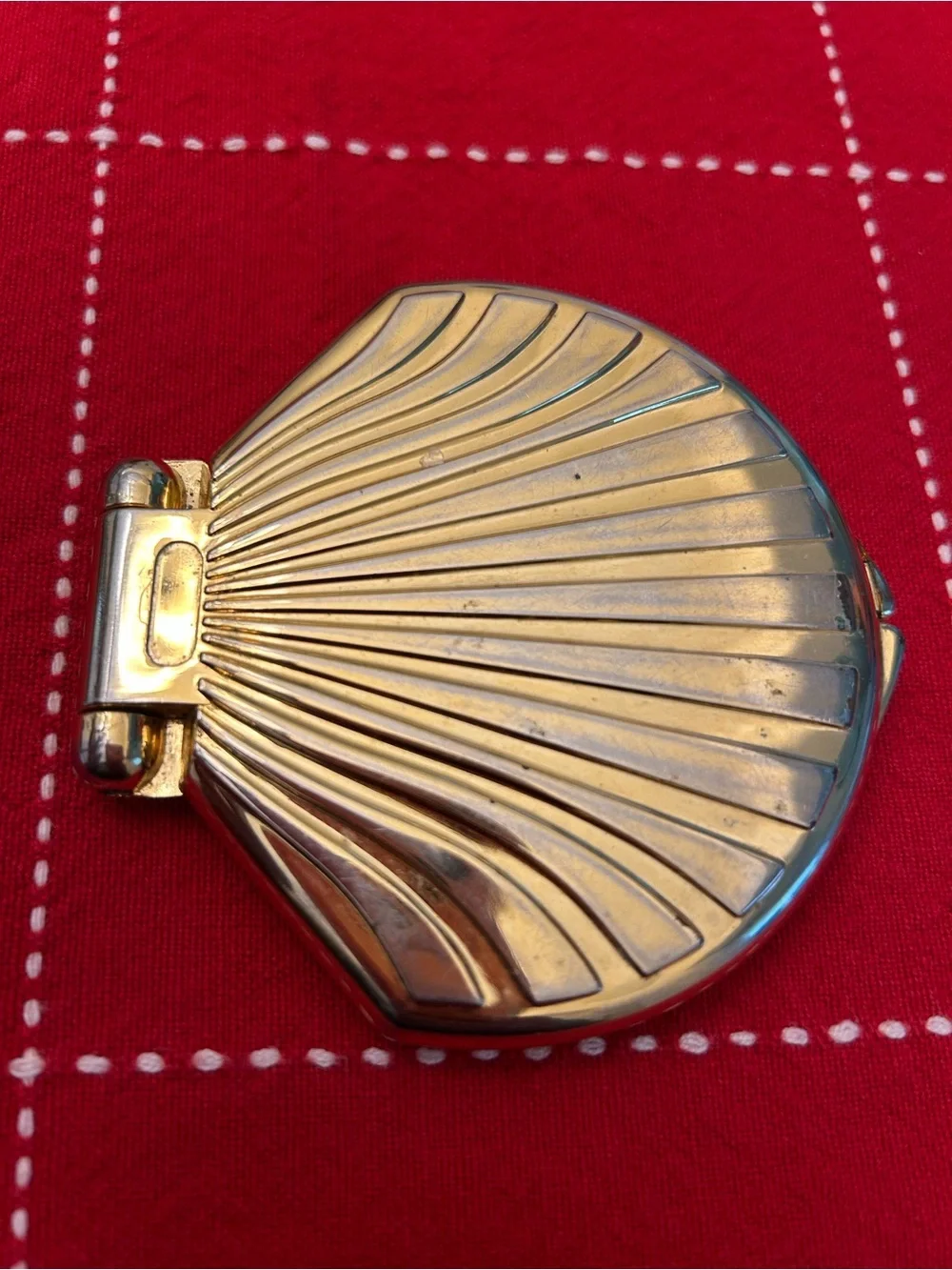 Gold Tone Seashell Compact Mirror Double Mirror Pocket Compact Magnifying